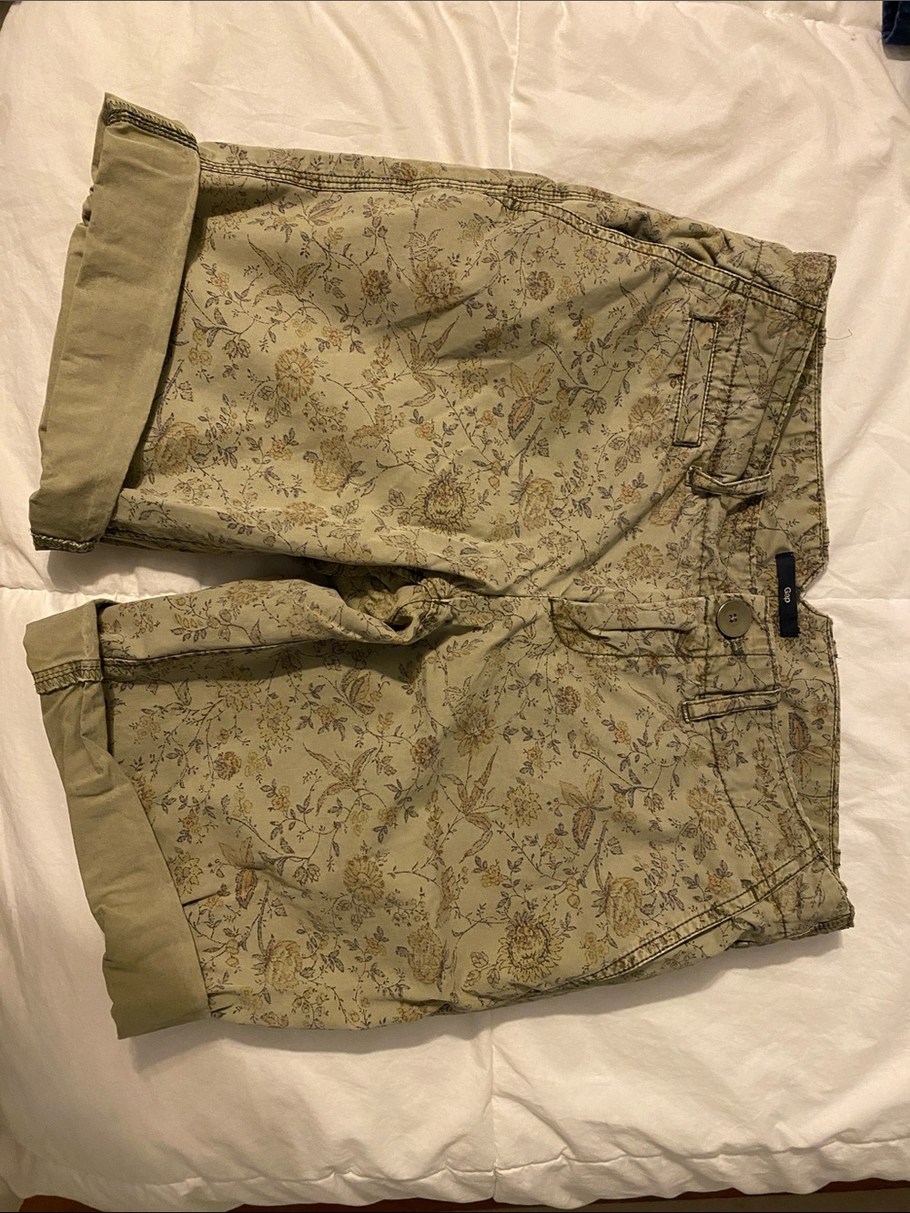 Women's low rise olive floral shorts